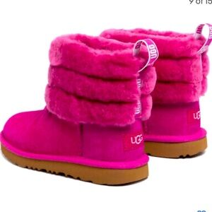 UGG Fluff Mini Quilted Fuchsia Pink Suede/Sheepskin Boots
